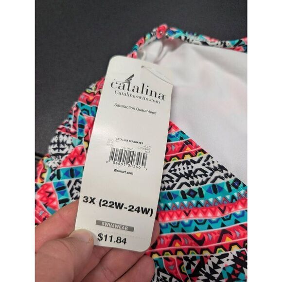 Catalina Wide Strap Swimwear Swim Tankini Turquoise Blue Paisley Top 3X - Picture 3 of 5